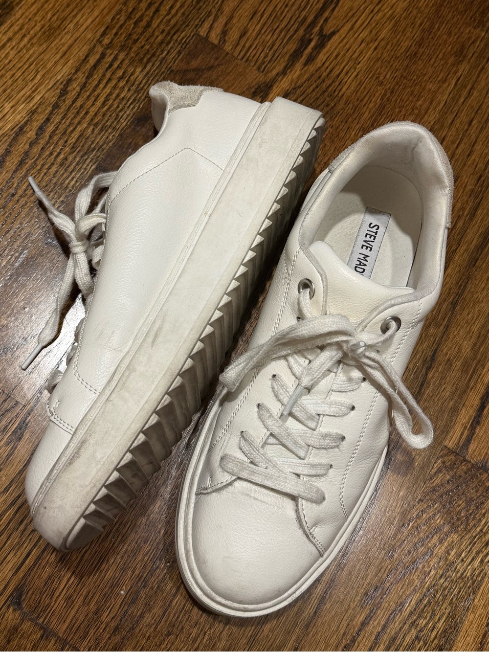 Steve Madden White Lace-Up Platform Sneakers